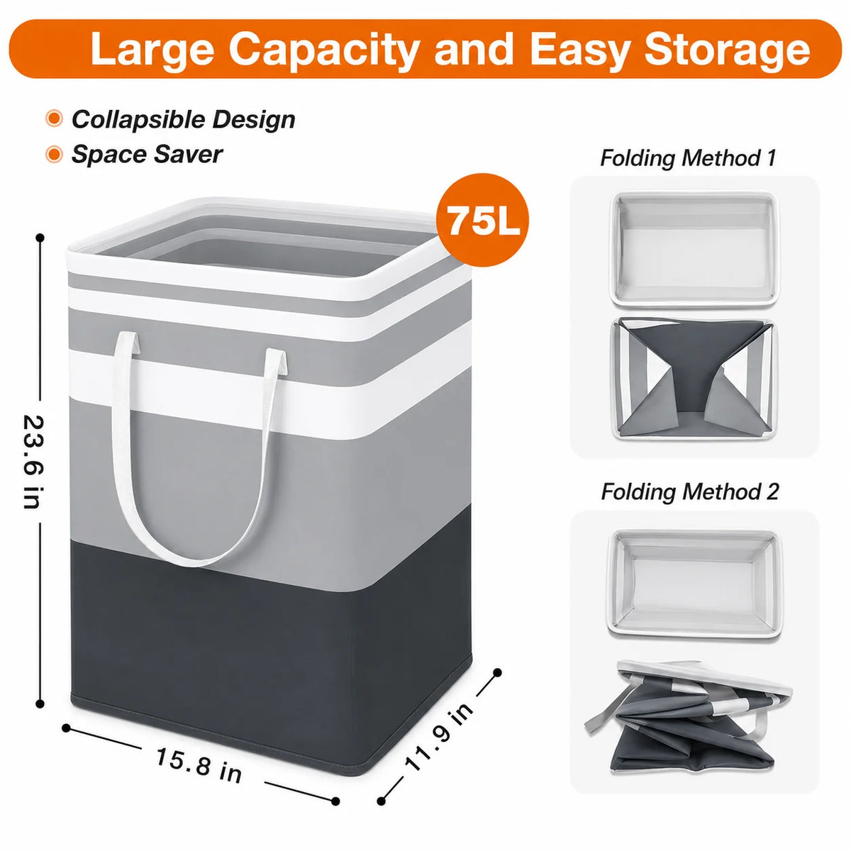 Collapsible Laundry Hamper, Large Capacity Laundry Basket, Dirty Clothes Storage Basket, Freestanding Laundry Bag with Handles