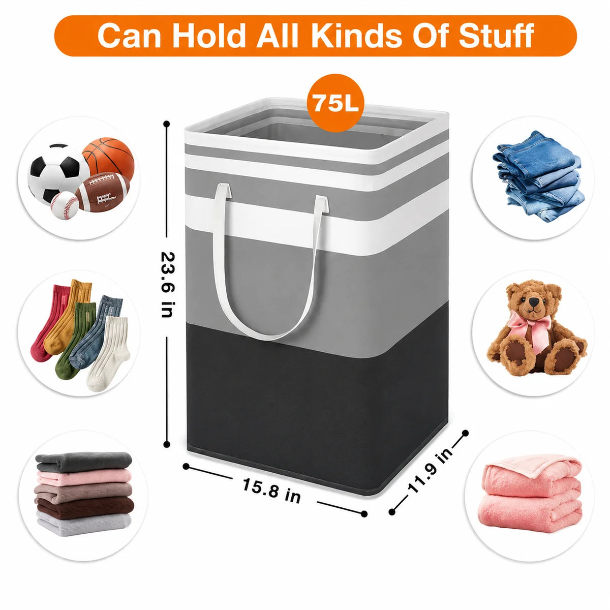 Collapsible Laundry Hamper, Large Capacity Laundry Basket, Dirty Clothes Storage Basket, Freestanding Laundry Bag with Handles