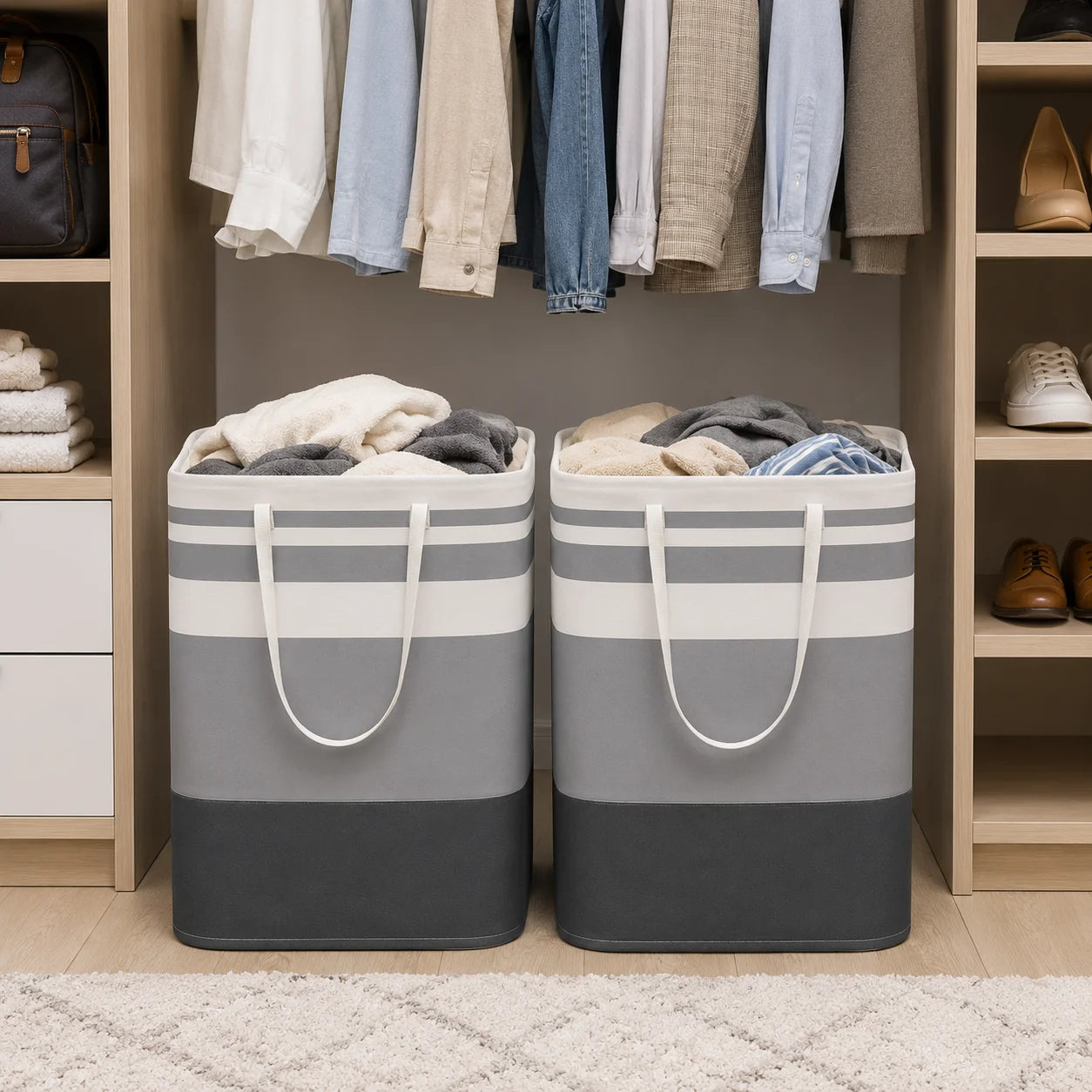 Collapsible Laundry Hamper, Large Capacity Laundry Basket, Dirty Clothes Storage Basket, Freestanding Laundry Bag with Handles