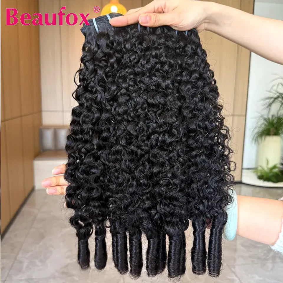 Beaufox Burmese Curly Hair Bundles Pixie Curly Bundles Human Hair Virgin Water Wave Human Hair Bundles Ocean Spiral Curly 30”