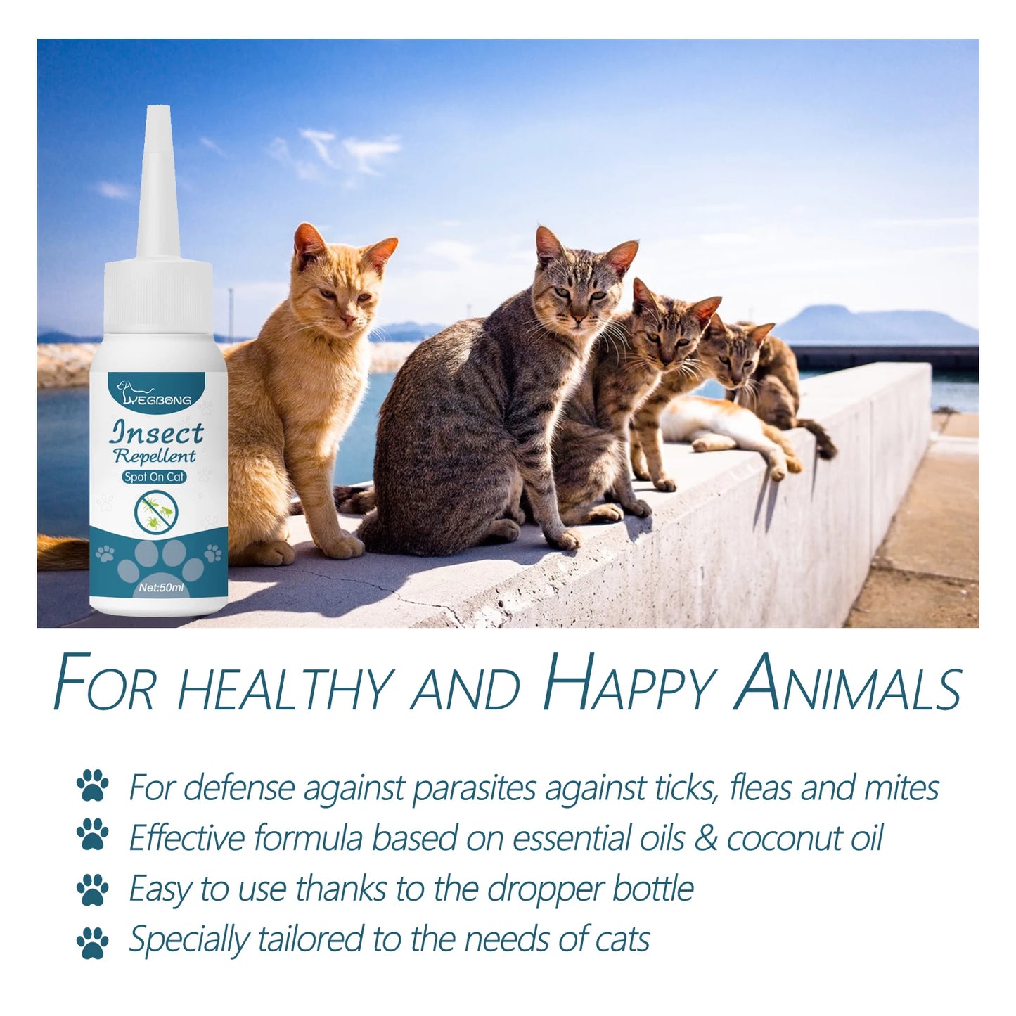 50ML Pet Anti-flea Tick Drops for Cats and Dogs Natural Formula Skin Cleaning Fast-acting Protection Deworming for Pet Care