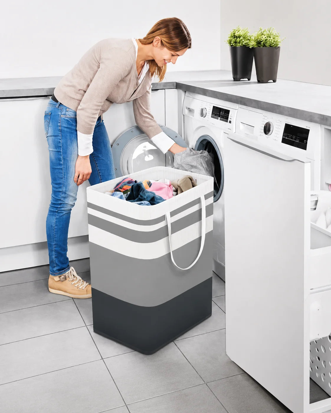 Collapsible Laundry Hamper, Large Capacity Laundry Basket, Dirty Clothes Storage Basket, Freestanding Laundry Bag with Handles