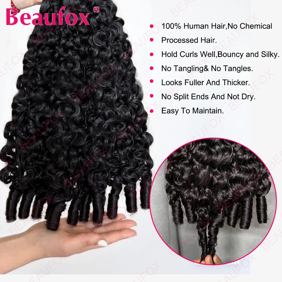 Beaufox Burmese Curly Hair Bundles Pixie Curly Bundles Human Hair Virgin Water Wave Human Hair Bundles Ocean Spiral Curly 30”