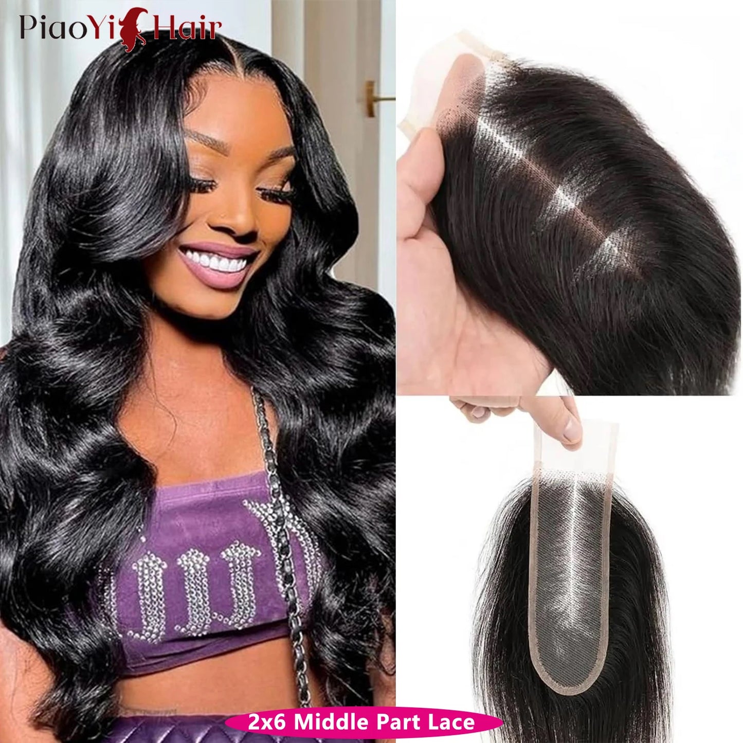 Body Wave Human Hair Bundles With 4x4/5x5 Closure 100% Raw Human Hair Weave Extensions 2X6 Middle Part Lace With HBundles
