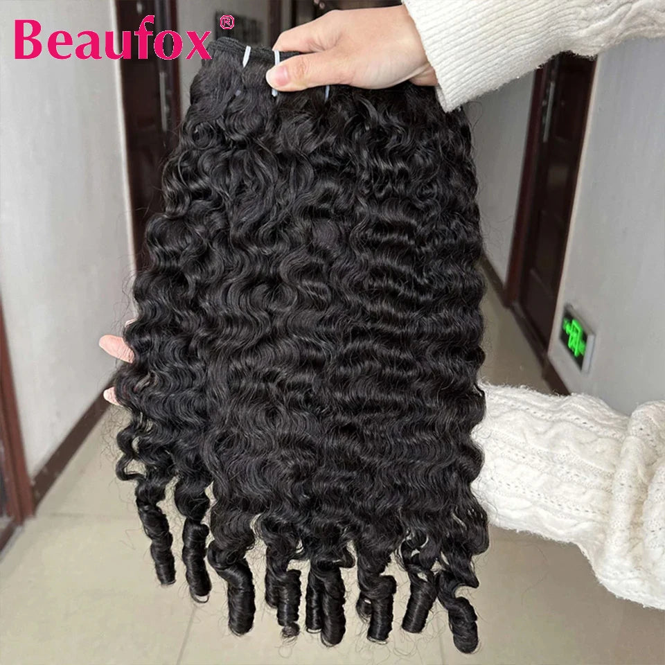 Beaufox Burmese Curly Hair Bundles Pixie Curly Bundles Human Hair Virgin Water Wave Human Hair Bundles Ocean Spiral Curly 30”