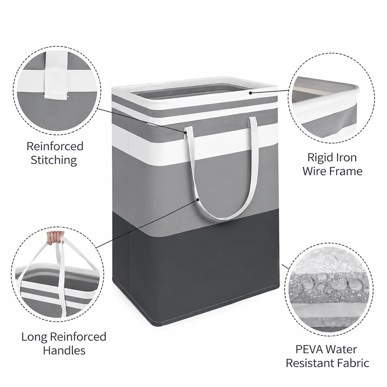 Collapsible Laundry Hamper, Large Capacity Laundry Basket, Dirty Clothes Storage Basket, Freestanding Laundry Bag with Handles