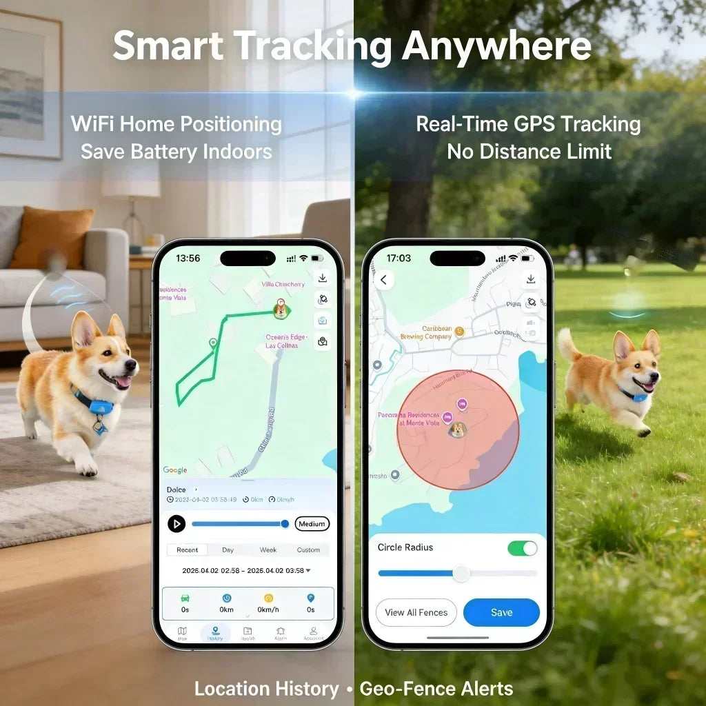 GPS Pet Tracker 4G for Dogs & Cats Built-in SIM with Real-Time Tracking, WiFi Home Positioning, IP67 Waterproof, Plan Required