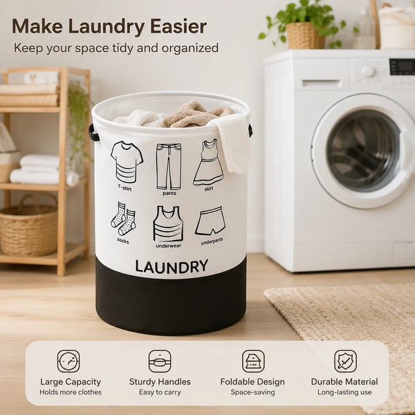 Foldable Laundry Hamper Large Capacity Dirty Clothes Storage Basket Waterproof Laundry Bag Toy Towel Organizer Bin with Durable Handles
