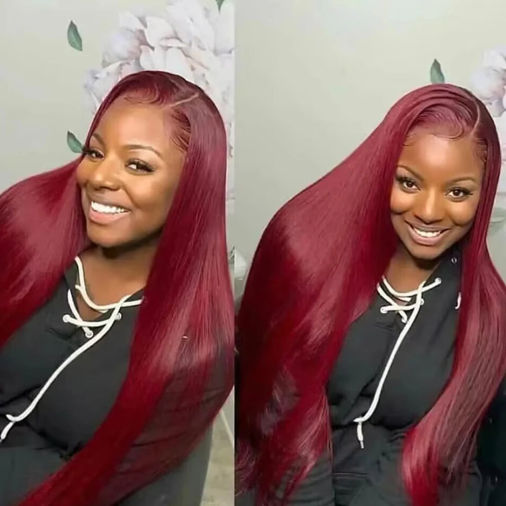 Burgundy 13x4 HD Lace Frontal Human Hair Wig Straight Red 13x6 Lace Front Human Hair Wigs 99J Colored 200% Human Hair Wig