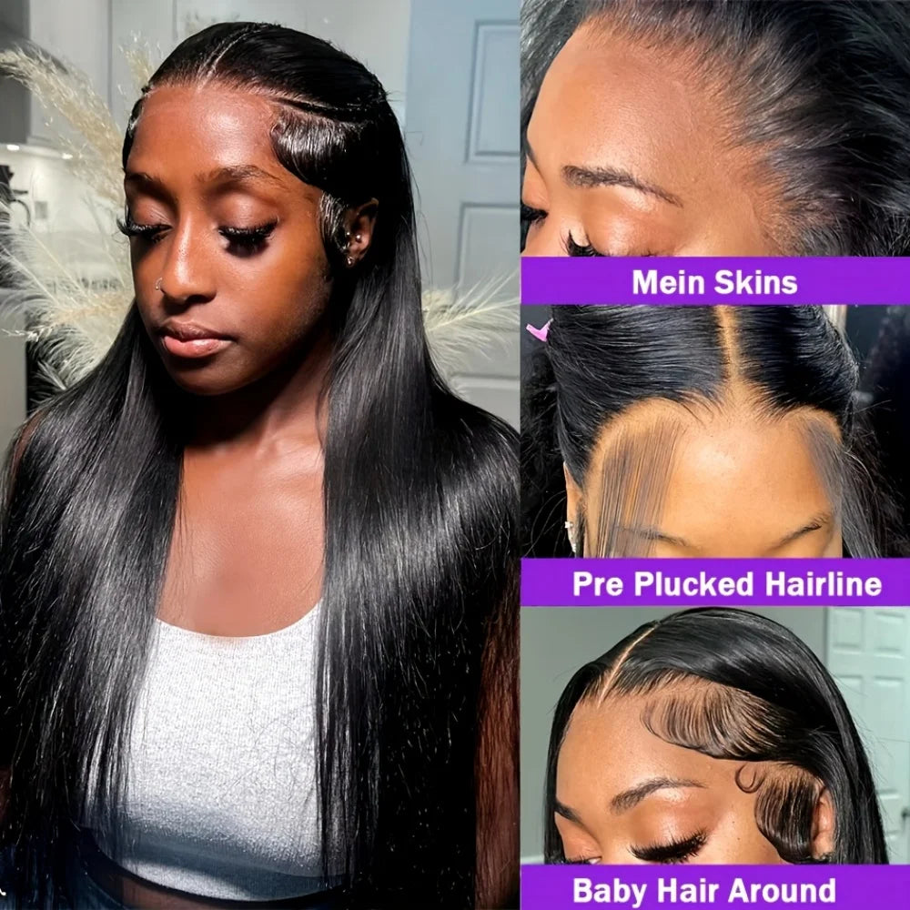 20 42 Inch Black Straight Human Hair Wigs 13X4 13X6 Transparent Hd Lace Frontal Wig Pre Plucked Brazilian Front Wigs For Women