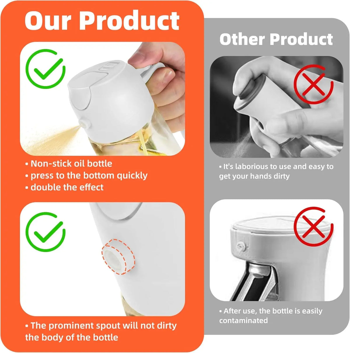 2 in 1 Oil Sprayer and Oil Dispenser Bottle, Dual Purpose Glass Oil Spray Pour Bottle for Cooking Air Fryer BBQ Salad Baking Kitchen Oil Storage Container