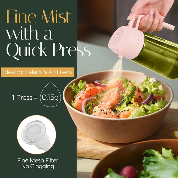 Dark Green Glass Oil Sprayer Bottle 16oz 470ml Olive Oil Dispenser 2 in 1 Kitchen Cooking Oil Mister for Air Fryer BBQ Light Blocking