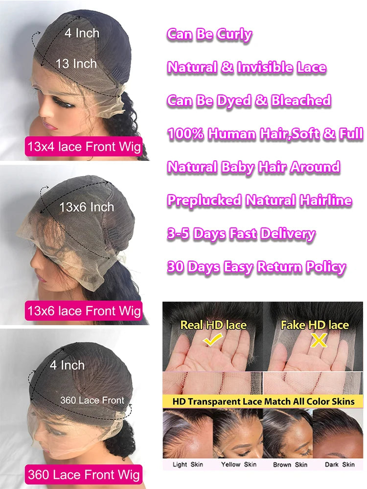 200% Real Density Bone Straight 13x6 13x4 Transparent HD Lace Frontal ≥98% Human Hair Wig 30 Inch 360 Lace Front Wigs For Women
