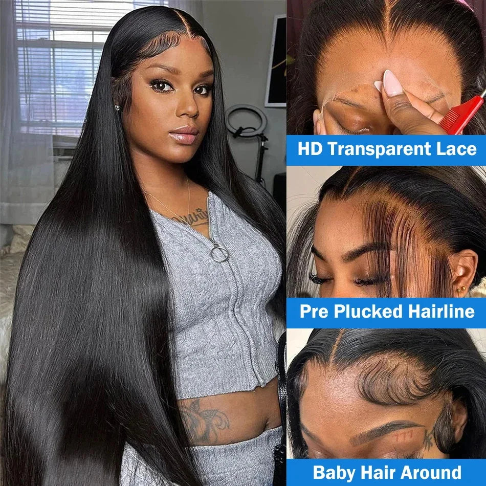 200% Real Density Bone Straight 13x6 13x4 Transparent HD Lace Frontal ≥98% Human Hair Wig 30 Inch 360 Lace Front Wigs For Women