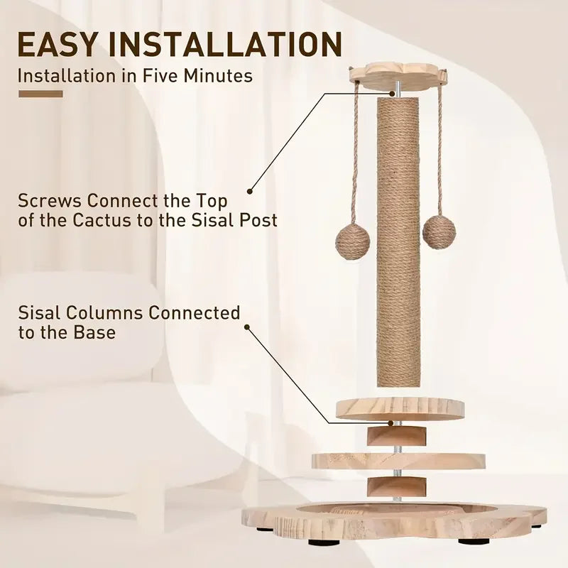 1pcs High-Quality Cat Scratch Board Rotating Platform - Wooden Fiber Chew Toy, Durable and Non Shedding Cat Tree Stand, Vertical