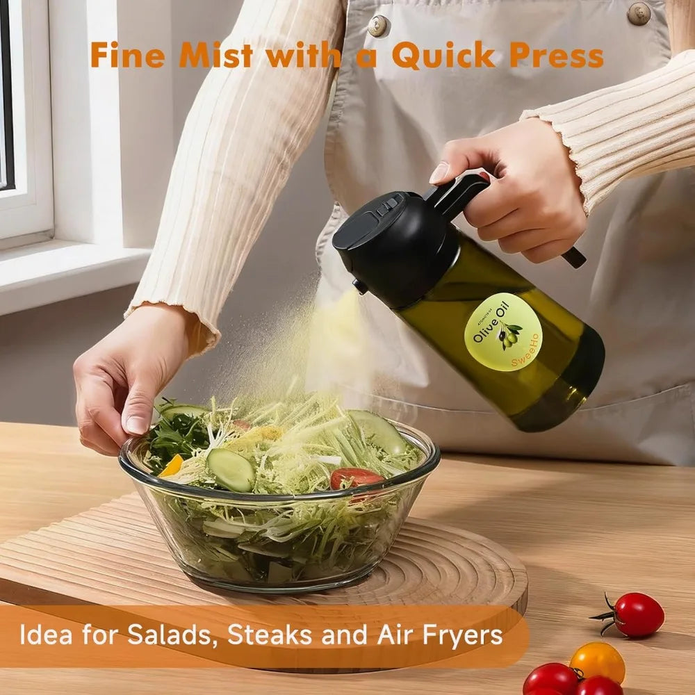 Premium Glass Oil Mister Spray Bottle and Dispenser 2 in 1 for Healthy Cooking 470ml Large Capacity Refillable Olive Oil Sprayer Perfect for Air Fryer Oven Baking Grilling BBQ Salad Kitchen Use Food Grade BPA Free Dark