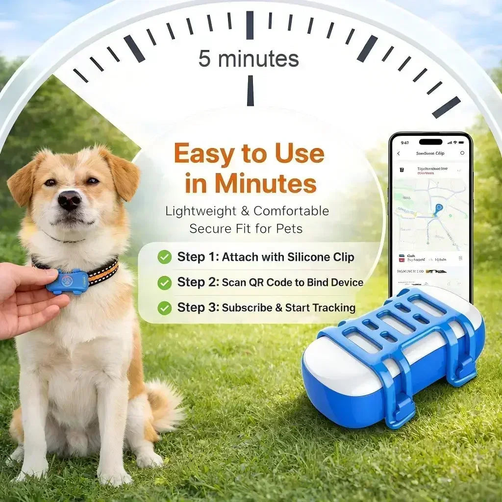 GPS Pet Tracker 4G for Dogs & Cats Built-in SIM with Real-Time Tracking, WiFi Home Positioning, IP67 Waterproof, Plan Required