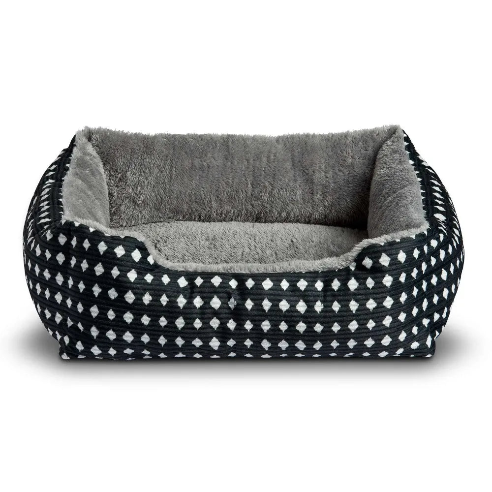 Small Cuddler Pet Bed for Cats and Dogs Soft Washable Cushion Black White Diamond Pattern 19x15 Inches Cozy Plush Mat