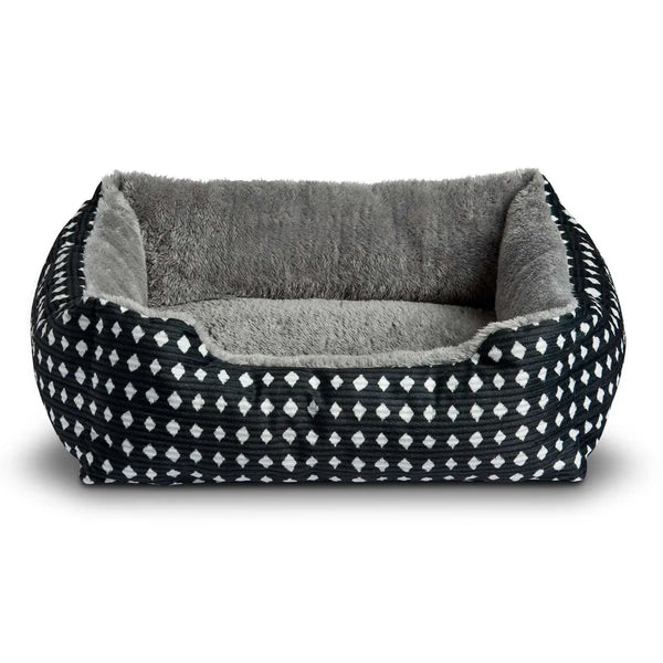 Small Cuddler Pet Bed for Cats and Dogs Soft Washable Cushion Black White Diamond Pattern 19x15 Inches Cozy Plush Mat
