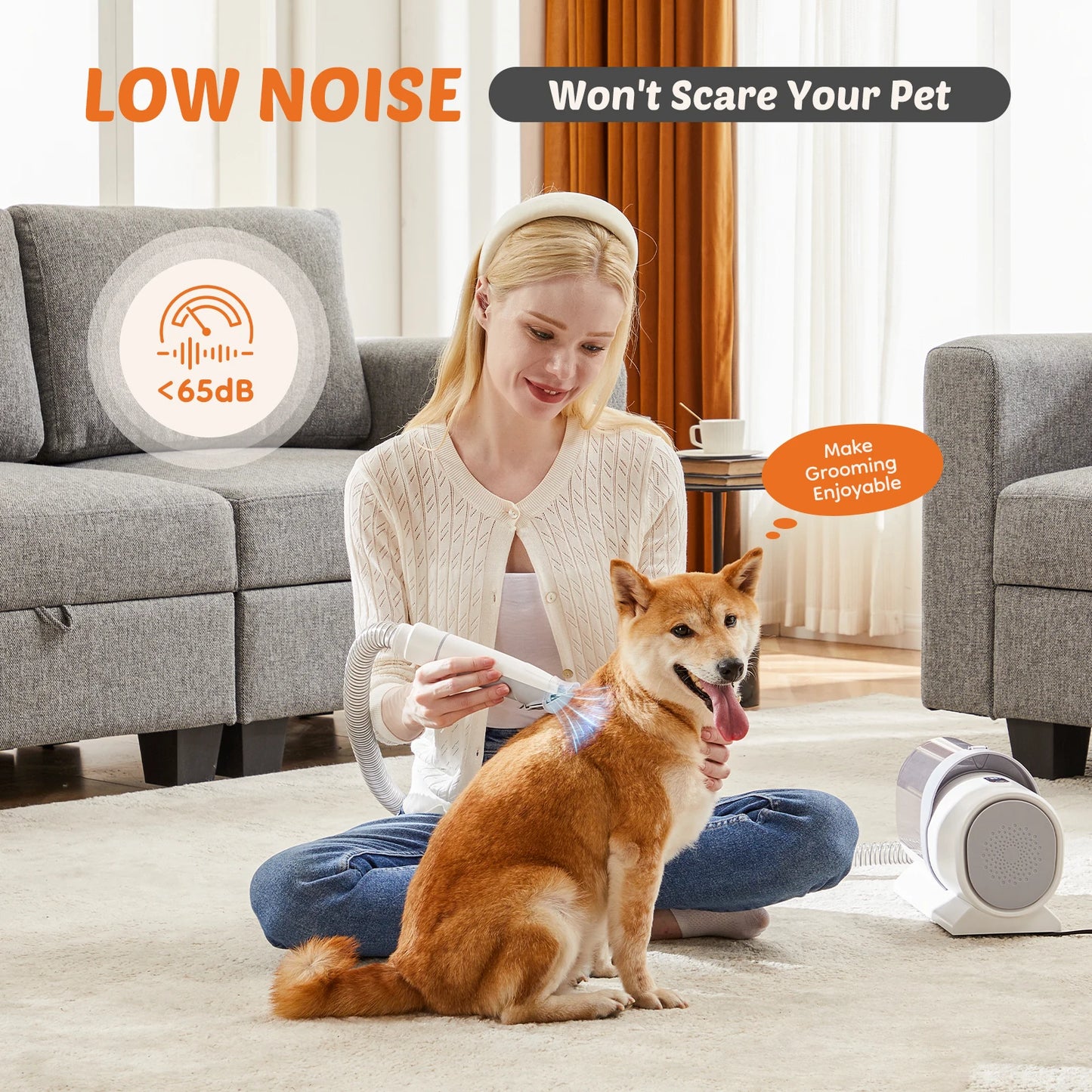 JHK 2.5L Professional Pet Grooming Vacuum Kit 3 Suction Modes and 5 Groomer Tools with Cordless Low Noise Dog Clippers for Cats
