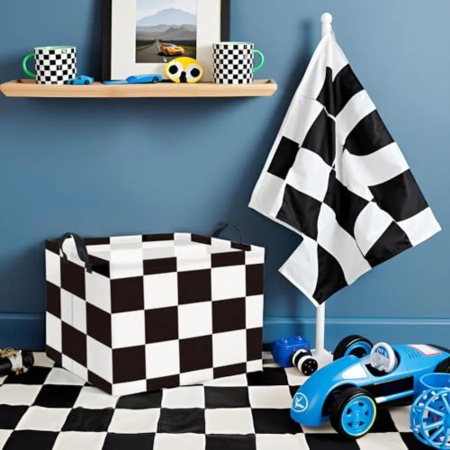 Rectangular Checkered Basket Storage Bin Collapse Storage Basket with Handles for Organizing Home Kitchen Boys and Girls Toys O