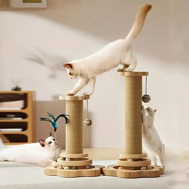 1pcs High-Quality Cat Scratch Board Rotating Platform - Wooden Fiber Chew Toy, Durable and Non Shedding Cat Tree Stand, Vertical