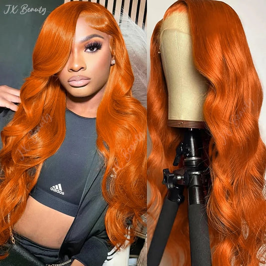 Ginger Orange Body Wave 13x6 Transparent Lace Front Wig Human Hair for Women #350 Colored Pre Plucked Natural Hairline 200%