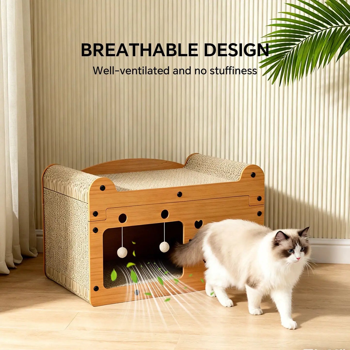 Cat Scratching Board And Resting Bed |   Durable Cardboard Scratcher With Hanging Toys, Suitable For Kittens/Adult Cats, Space-Saving All-Season Comfort, Scratching Posts, Popular Cat Nest Storage Furniture With Cat Toy Ball