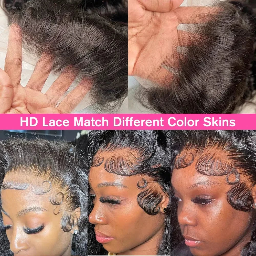 40 Inch Kinky Curly Wet And Wavy HD Lace Frontal Wigs Deep Wave Curly Human Hair Wigs For Black Women Natural Color Pre Plucked Brazilian Remy Hair 13x4 Transparent Lace Front Wig