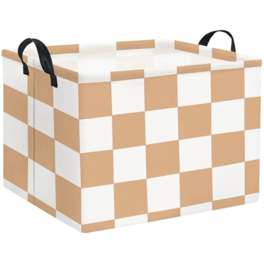 Rectangular Checkered Basket Storage Bin Collapse Storage Basket with Handles for Organizing Home Kitchen Boys and Girls Toys O