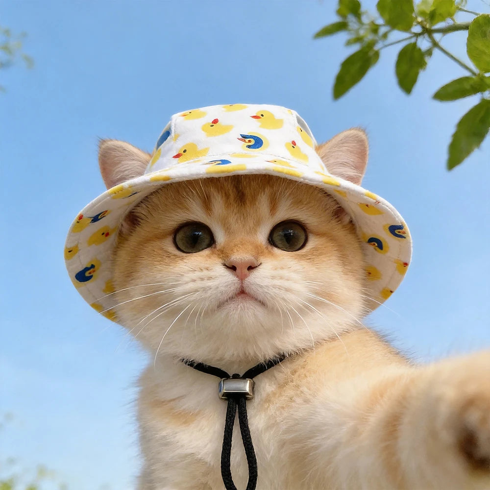 Summer Cat Dog Sunscreen Hat with Printed Checkered Pet Fisherman Hat Suitable for Cats Small Medium-sized Dogs Outdoor Supplies