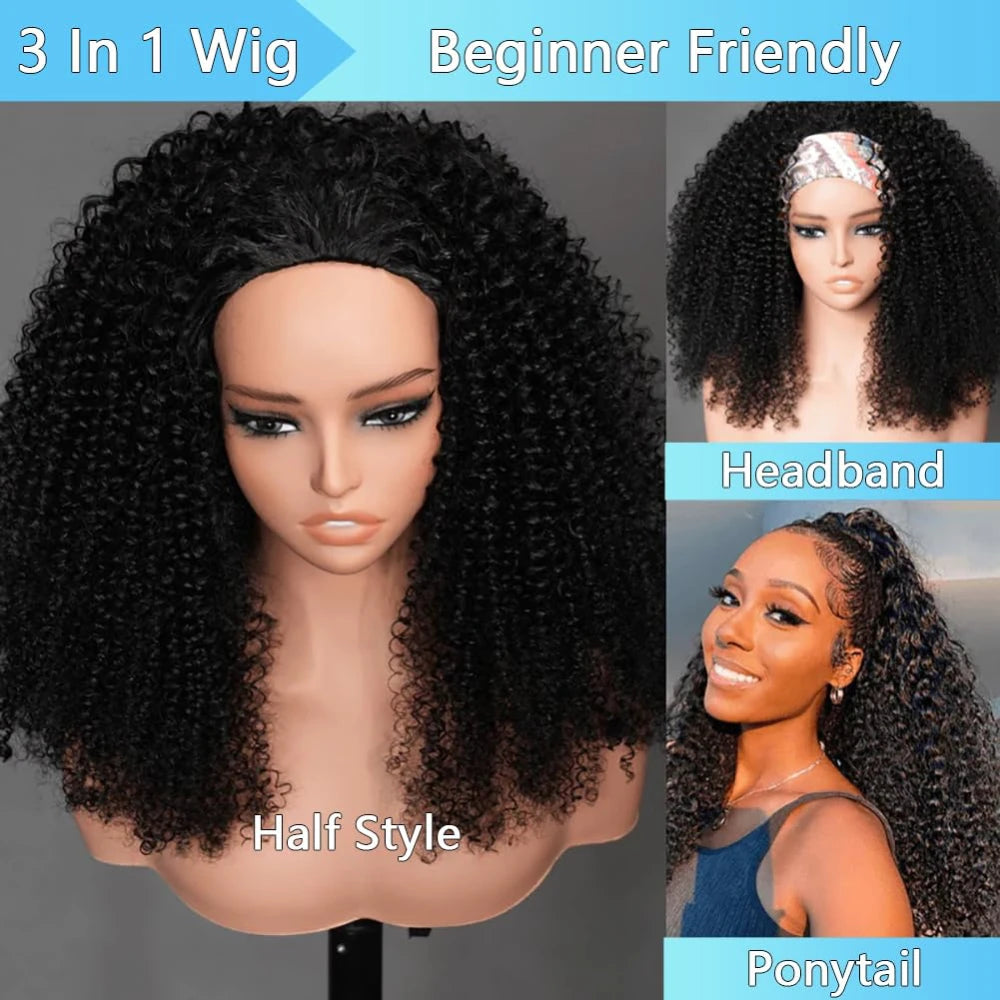 Half Wig 200% Density Remy Hair Headband Wig No Leave Out Curly 32 Inches Human Hair Wigs Upgrade Glueless Clip 3 In 1 Half Wigs For Women