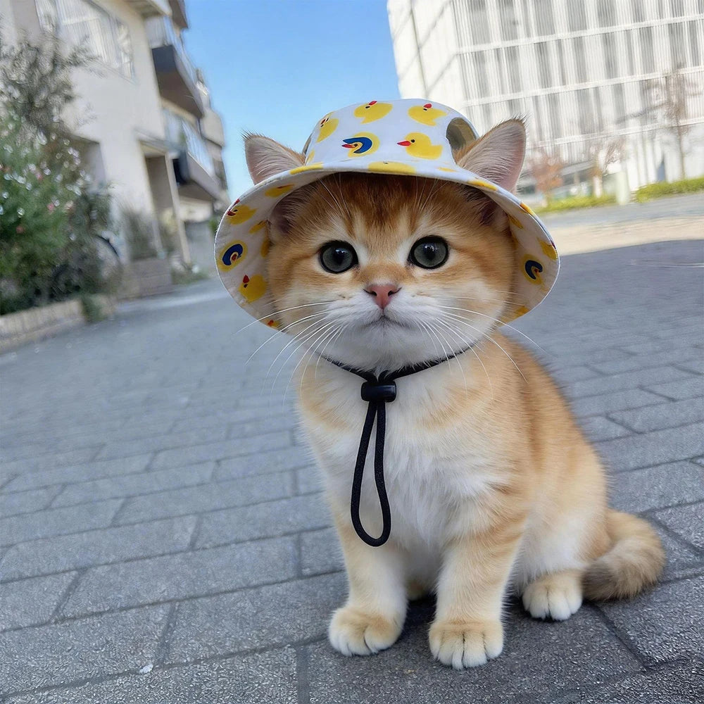 Summer Cat Dog Sunscreen Hat with Printed Checkered Pet Fisherman Hat Suitable for Cats Small Medium-sized Dogs Outdoor Supplies