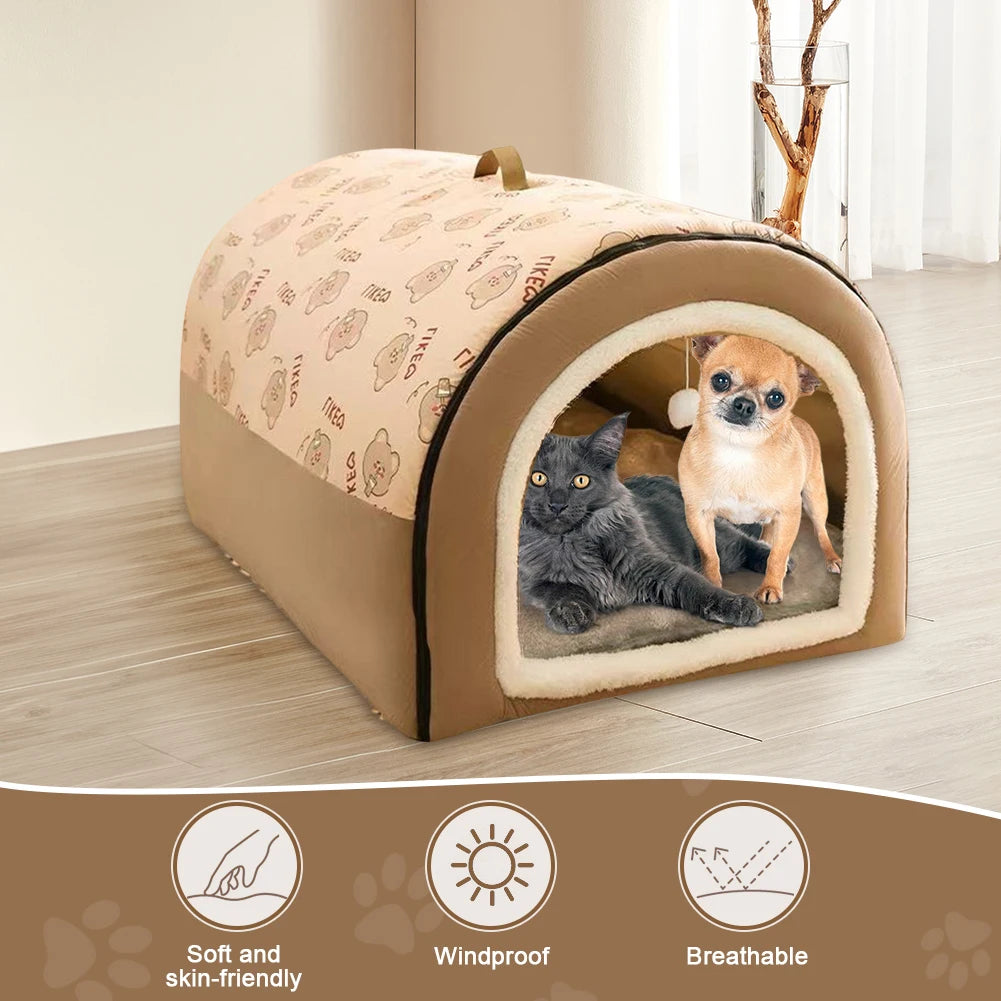 Dog Kennel Detachable Warm Winter Dog House Mat Washable Plush Cotton Puppy Shelter Winter Cat Bed Castle Dogs Cats Pet Supplies
