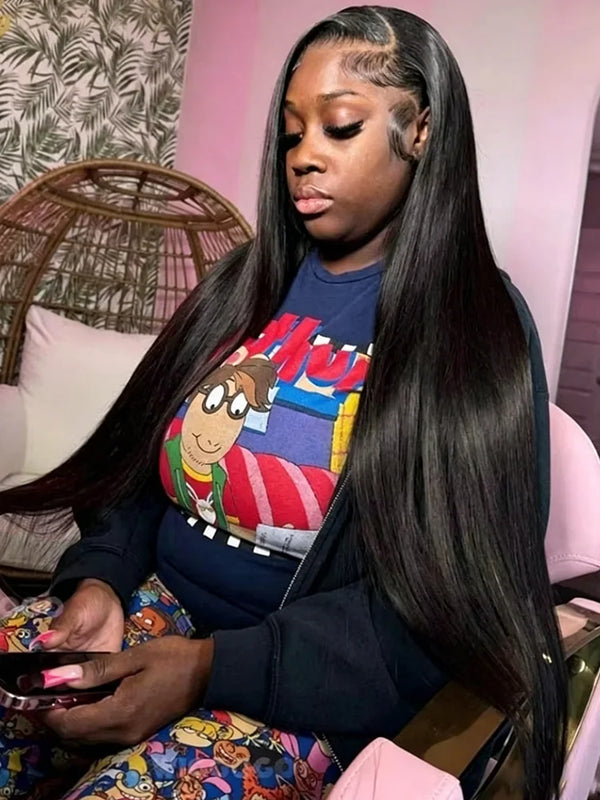 20 42 Inch Black Straight Human Hair Wigs 13X4 13X6 Transparent Hd Lace Frontal Wig Pre Plucked Brazilian Front Wigs For Women