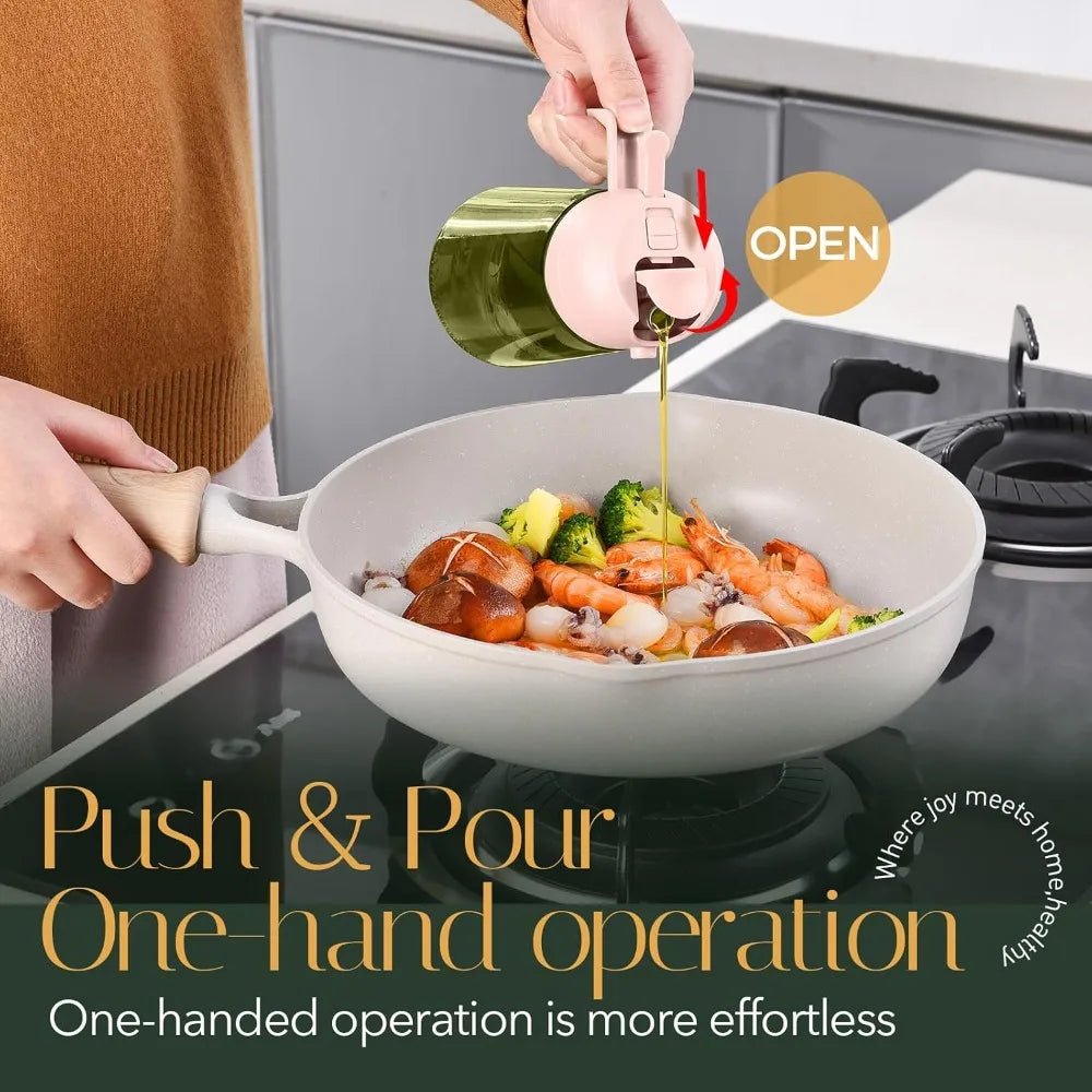 Dark Green Glass Oil Sprayer Bottle 16oz 470ml Olive Oil Dispenser 2 in 1 Kitchen Cooking Oil Mister for Air Fryer BBQ Light Blocking
