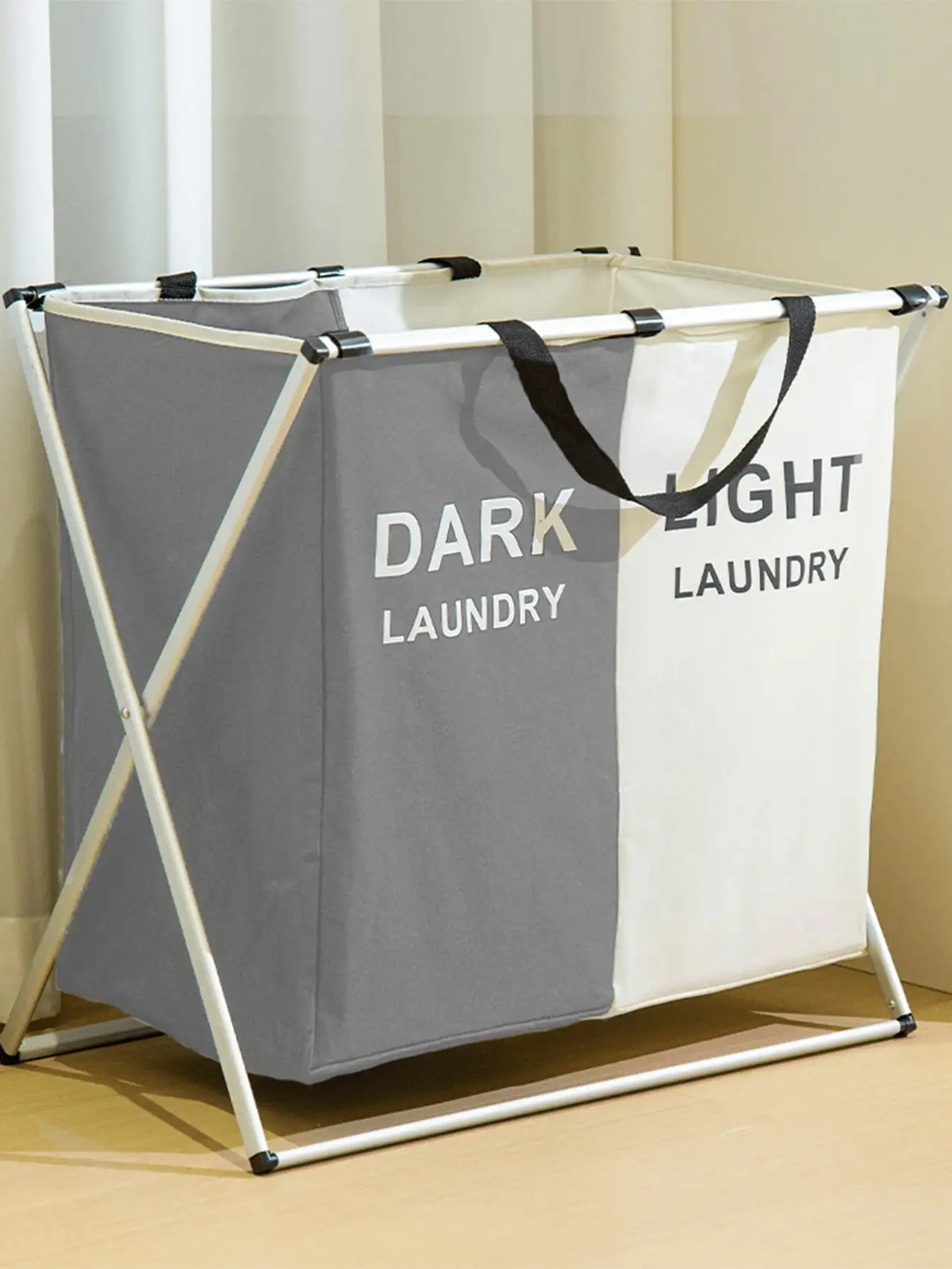 Multi-Compartment Laundry Basket with Handles, 3/2/1-Slot Dirty Clothes Hamper, Large Portable Fabric Storage Bin for Bedroom, Dorm, Apartment, Black