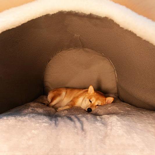 Dog Kennel Detachable Warm Winter Dog House Mat Washable Plush Cotton Puppy Shelter Winter Cat Bed Castle Dogs Cats Pet Supplies