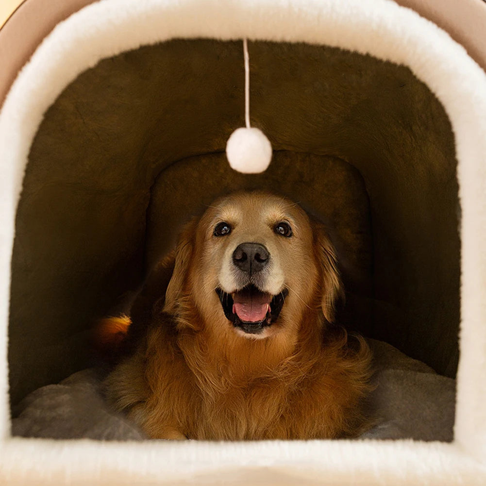 Dog Kennel Detachable Warm Winter Dog House Mat Washable Plush Cotton Puppy Shelter Winter Cat Bed Castle Dogs Cats Pet Supplies