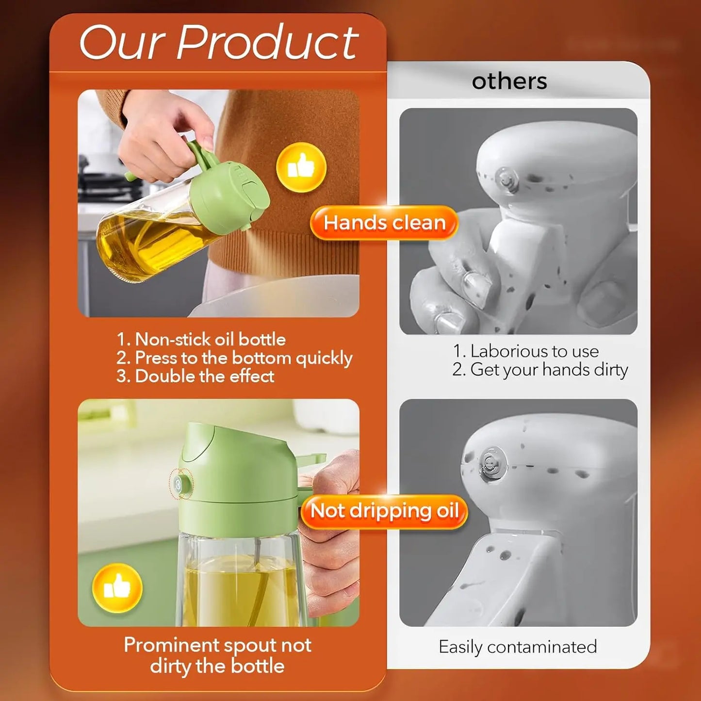 2 in 1 Oil Sprayer and Oil Dispenser Bottle, Dual Purpose Glass Oil Spray Pour Bottle for Cooking Air Fryer BBQ Salad Baking Kitchen Oil Storage Container