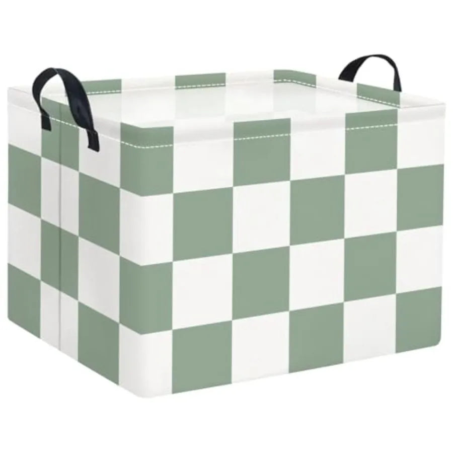 Rectangular Checkered Basket Storage Bin Collapse Storage Basket with Handles for Organizing Home Kitchen Boys and Girls Toys O