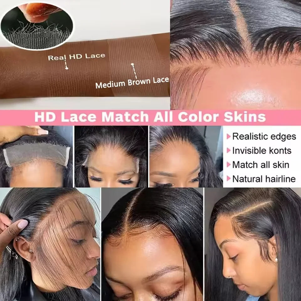 200% Real Density Bone Straight 13x6 13x4 Transparent HD Lace Frontal ≥98% Human Hair Wig 30 Inch 360 Lace Front Wigs For Women