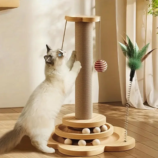 1pcs High-Quality Cat Scratch Board Rotating Platform - Wooden Fiber Chew Toy, Durable and Non Shedding Cat Tree Stand, Vertical