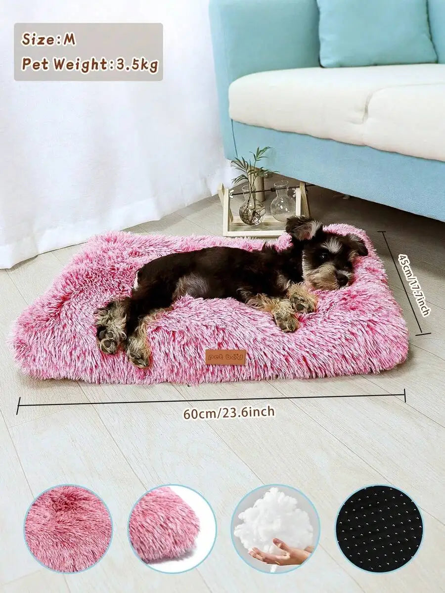 1PC Washable Plush Pet Crate Bed For Dog Anti-Slip Pet Mat Bed For Cat Fluffy Comfy Pet Sleeping Mat For Large, Jumbo, Medium,