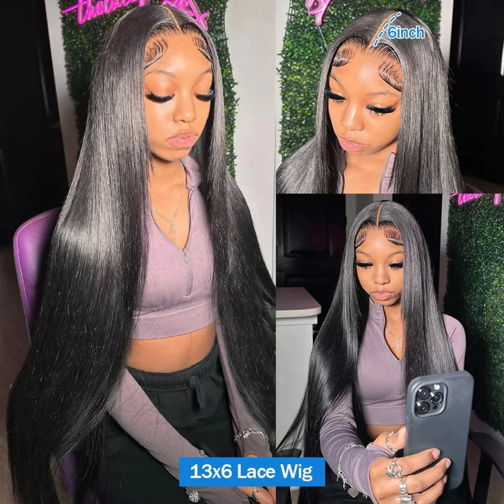 20 42 Inch Black Straight Human Hair Wigs 13X4 13X6 Transparent Hd Lace Frontal Wig Pre Plucked Brazilian Front Wigs For Women