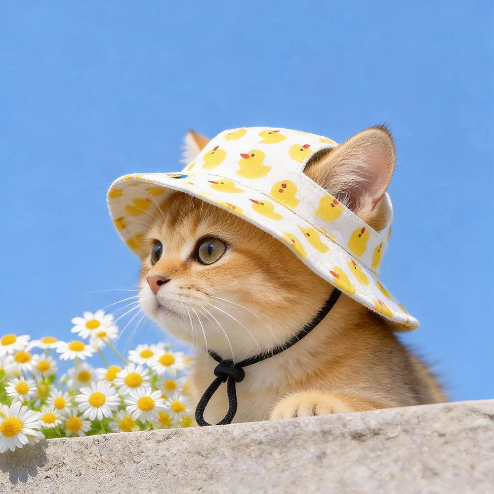 Summer Cat Dog Sunscreen Hat with Printed Checkered Pet Fisherman Hat Suitable for Cats Small Medium-sized Dogs Outdoor Supplies