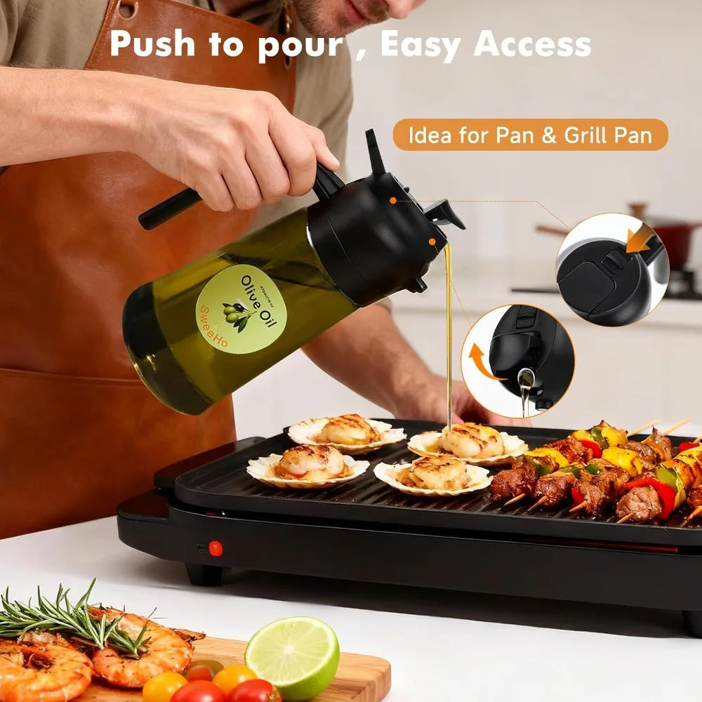 Premium Glass Oil Mister Spray Bottle and Dispenser 2 in 1 for Healthy Cooking 470ml Large Capacity Refillable Olive Oil Sprayer Perfect for Air Fryer Oven Baking Grilling BBQ Salad Kitchen Use Food Grade BPA Free Dark
