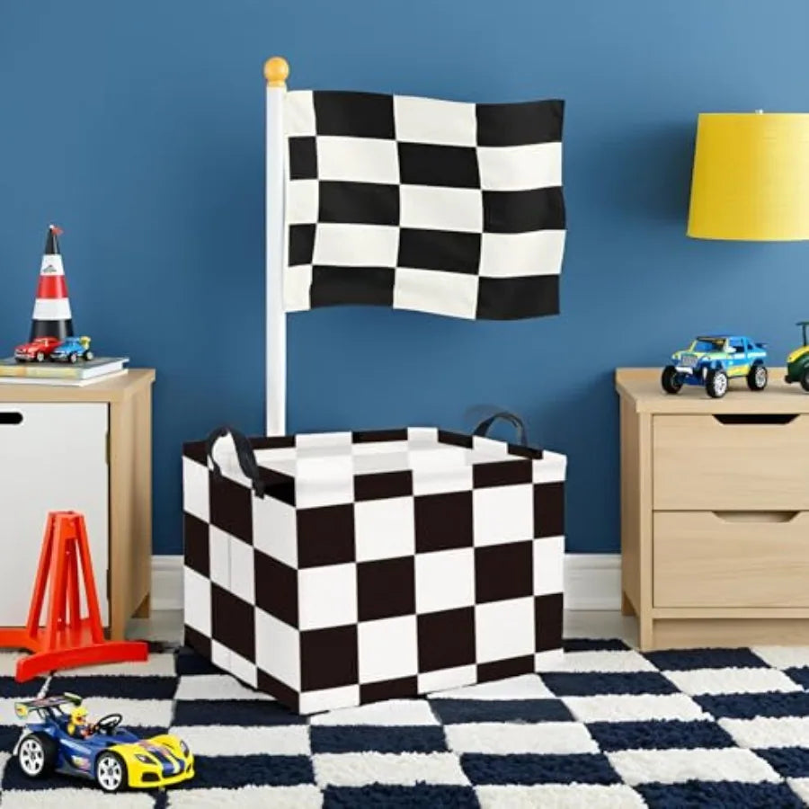 Rectangular Checkered Basket Storage Bin Collapse Storage Basket with Handles for Organizing Home Kitchen Boys and Girls Toys O