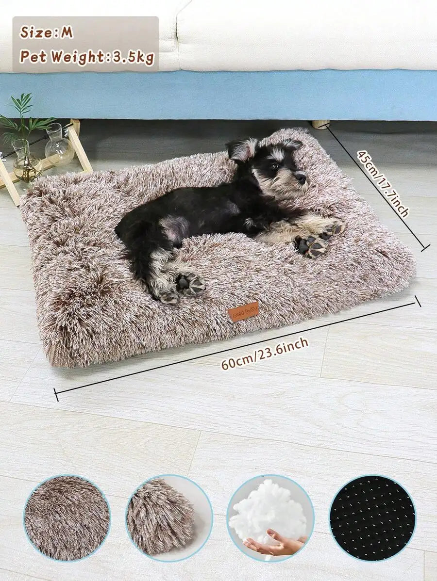 1PC Washable Plush Pet Crate Bed For Dog Anti-Slip Pet Mat Bed For Cat Fluffy Comfy Pet Sleeping Mat For Large, Jumbo, Medium,