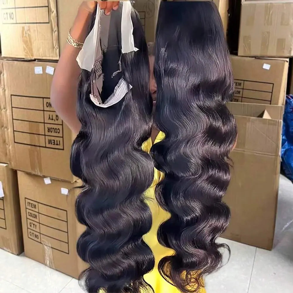 40 42 Inch Body Wave Human Hair Wigs 250% Density 13x6 HD Lace Front Human Hair Wig 5x5 Gluless Lace Closure Wig Preplucked
